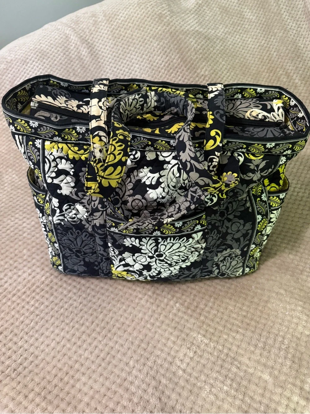 Vera Bradley Quilted Floral Tote and Duffel in Black, Gray & Yellow
